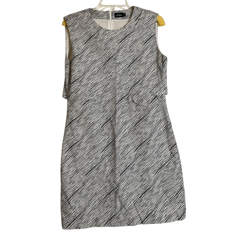 Kate Spade White Navy Pattern Sleeveless Cape Back Dress sz8